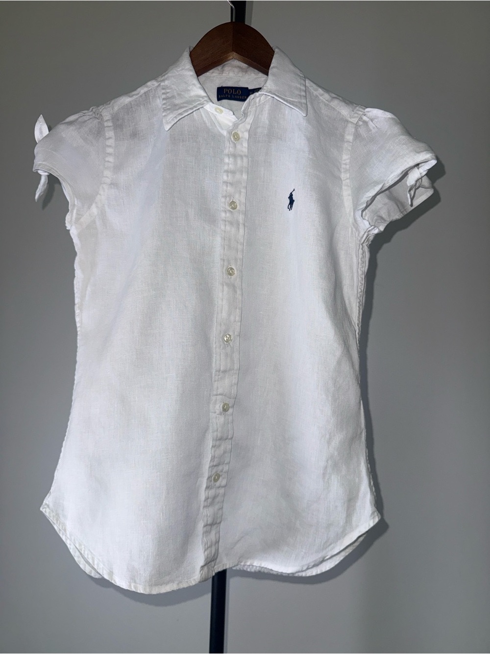 Polo Ralph Lauren White 100% Linen Cap Short Sleeve Button Down Shirt | Size XS